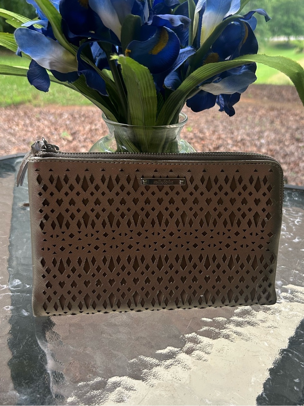 Stella & Dot Metallic Laser Cut Wallet Clutch Wristlet w/ Mirror
